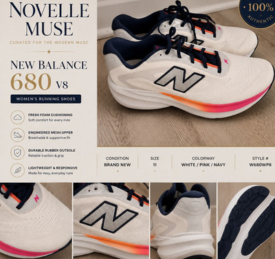 New Balance 680 V8 Women's Running Shoes Breathable Lightweight White Pink Navy