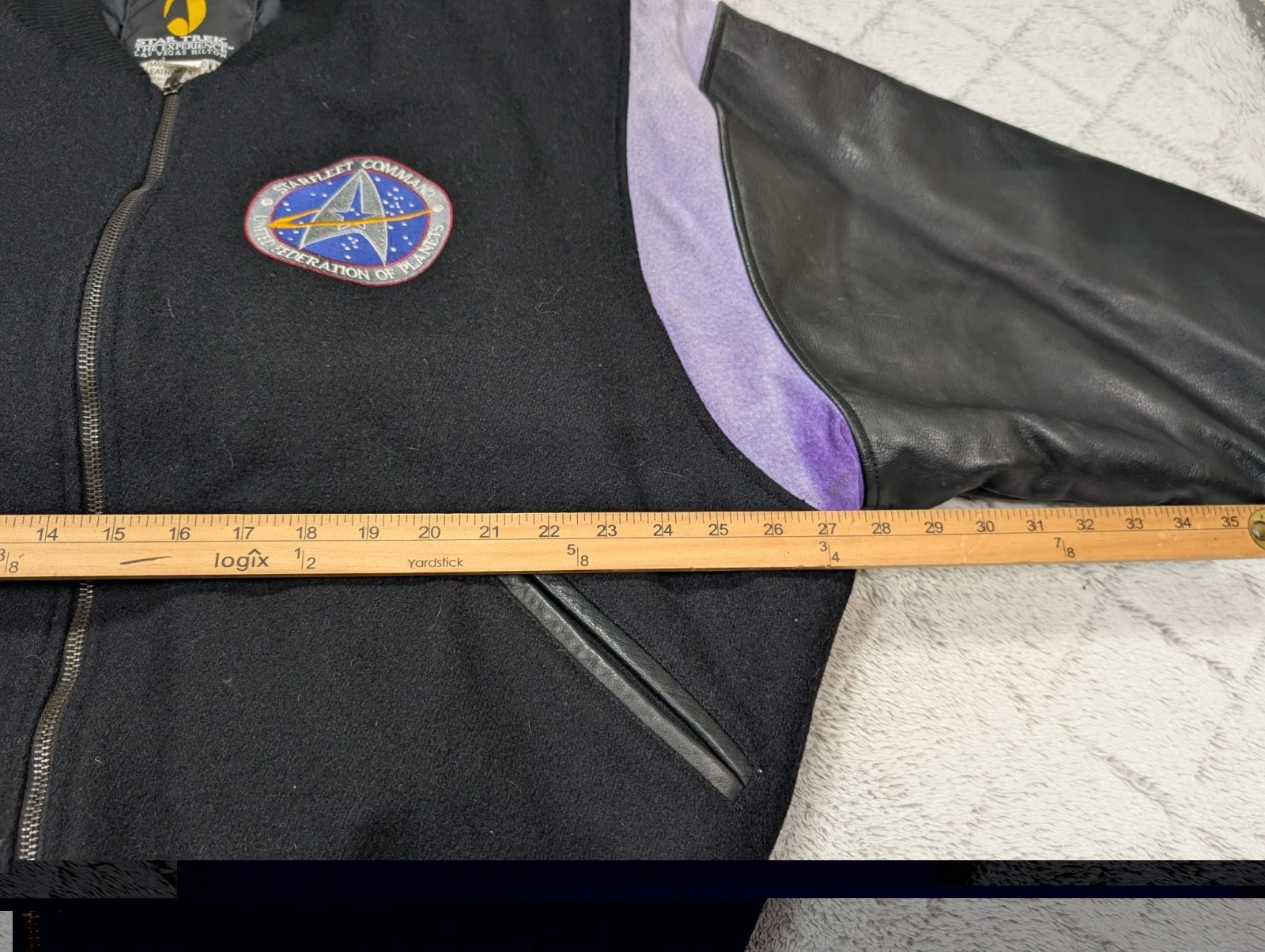 Vintage Star Trek Jacket Men XL Black Federation Of Planets Varsity Wool Leather - product detail image 6