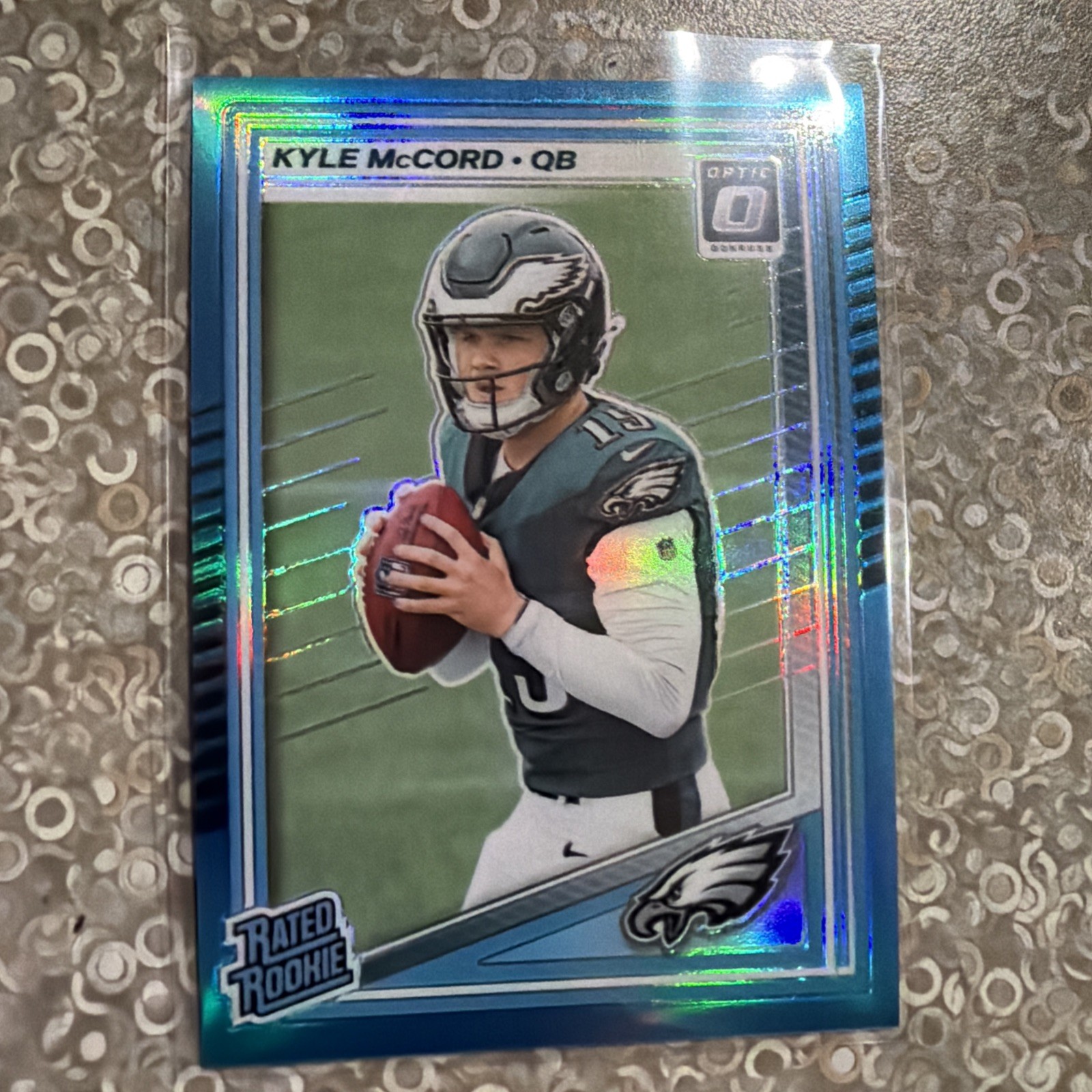 2025 Panini Donruss Optic - Kyle McCord #283 Aqua Prizm /349 Rated Rookie Eagles