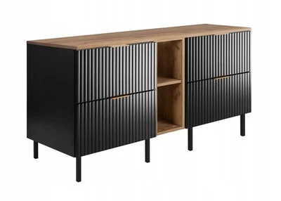 Meuble sous-lavabo sur pied FLOW 140 cm noir avec plateau et étagère - Photo 1/4