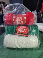 Red Heart Super Saver Yarn Bundle (3) Red, Green, White Worsted #4 7oz 364yd