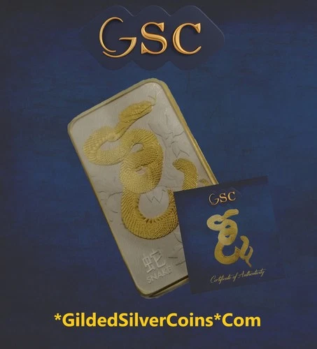 Silver Bullion Bar 2025 Australian Lunar Snake 1oz .999 Gilded Edition