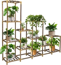 Plant Stand Indoor Outdoor, 12 Tier Plant Shelf for Multiple Plants, Large Wood 