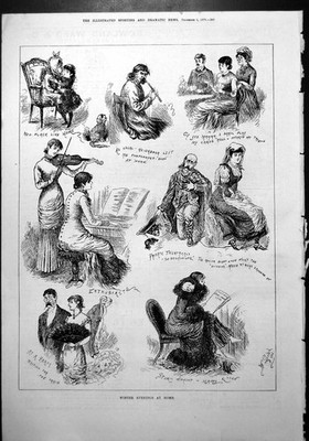 Alter Winterabend Heim Musik Violine Klavier Theater Party Story 1879 19.