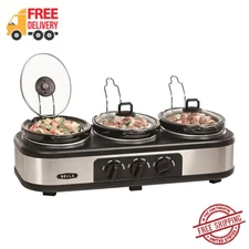 Bella - 3 x 1.5-Quart Triple Slow Cooker - Stainless Steel/Black, Easy Cleaning