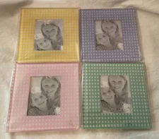 Kathryn Beich Set of 4 Photo Coasters Square Plaid - Brand New in Box