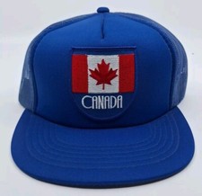 Vintage Canada Embroidered Flag Patch Trucker Mesh Snapback Hat Cap Blue OSFM.