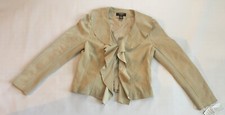 Nwt Clothes By Revue Soft Beige Suede Ruffled Jacket Knit Panels Size S