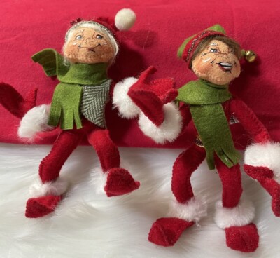 Annalee 2012 & 2013 2 Red Elves Elf 6'' Dolls Christmas