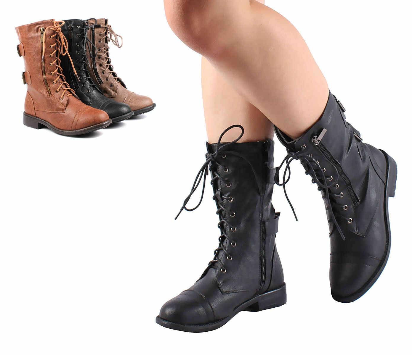 Lace Up Zip Open Combat Military Women 