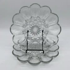 Vintage Heavy Clear Glass Anchor Hocking 10"  Deviled Egg Oyster Plate -Set of 2