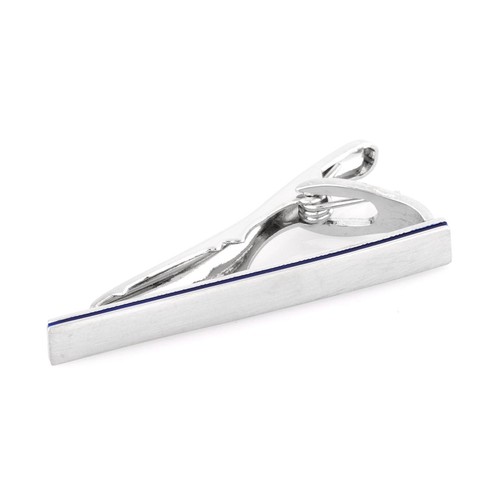 Brushed Silver with Dark Blue Edge Small Tie Clip - Picture 8 of 8