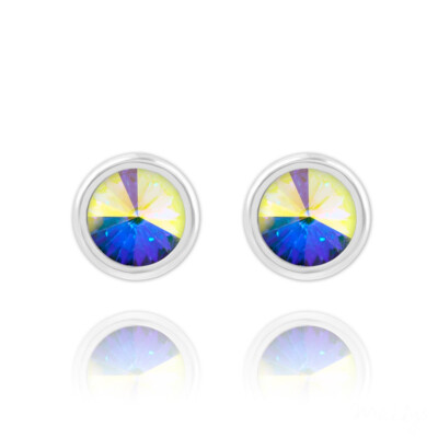 Boucles D'oreilles Puces Cristal AB Argent Massif 925 - Garanti Sans Nickel - Neuf