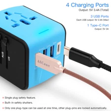 Universal Travel Adapter International Charger 3 USB & Type-C Wall Power Adapter