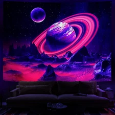 Blacklight UV Reactive Tapestry Trippy Neon Wall Hanging Glow in Dark Art Decor
