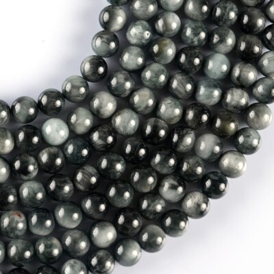 Natural Hawk's Eye Gemstone Round Smooth Beads String Ready For Jewelry 15.5''
