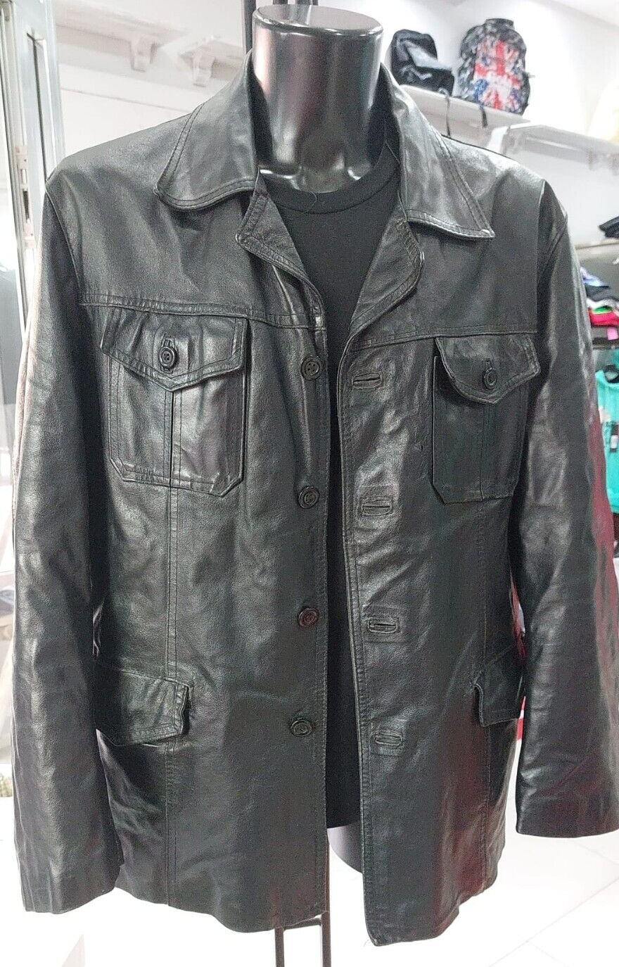 Used Byside Leather Jacket For Men Black Size XXL PGC225PI