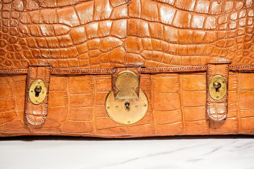 Exceptional Edwardian Antique Crocodile Leather Gladstone Bag Travel Suitcase - Picture 4 of 16