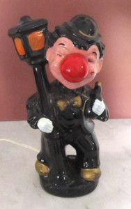 Vintage Drunk Hobo Holding a Lamp Post Red Nose Lights. Japan. Works Red Clay
