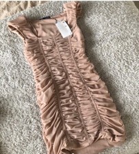 ZARA NEW Beige Mini tulle draped Dress LARGE UK 12
