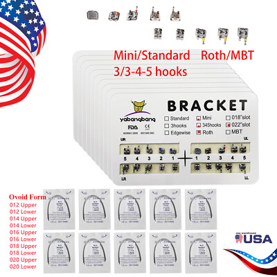 USA Dental Ortho Metal Braces Brackets MBT/Roth.022 Hooks 3/345/ Arch Wire