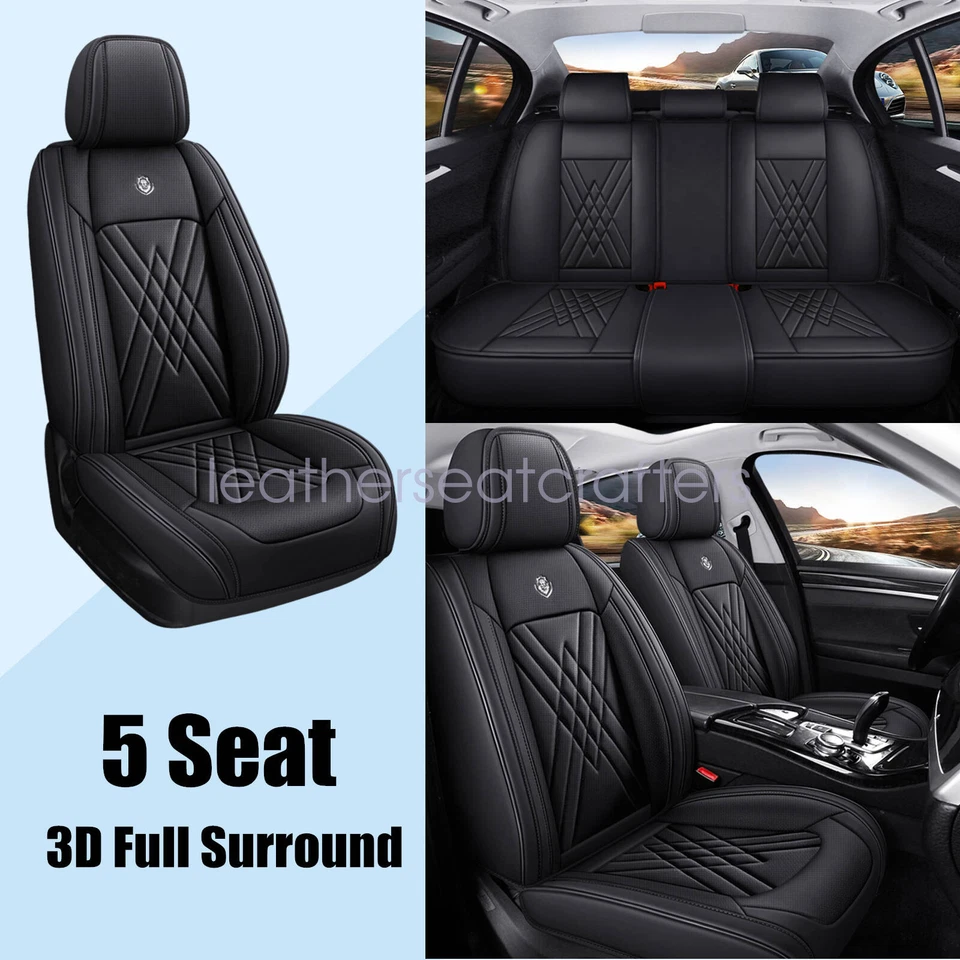 PU Leather Seat Cover Front + Rear 5-Seat Protector Cushion For Ford Black - Image 2 of 4
