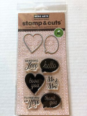 Hero Arts Clear Stamp & Cut Hello Love You Die Cut Set DC132 NEW