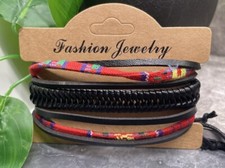 3 PC PU Leather Bracelet Set Adjustable Tie New Free Ship B3416
