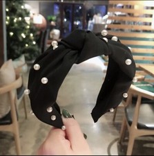 Women's Tie Headband Hairband Pearl Fabric Hair Band Hoop Accessories Head Wrap
