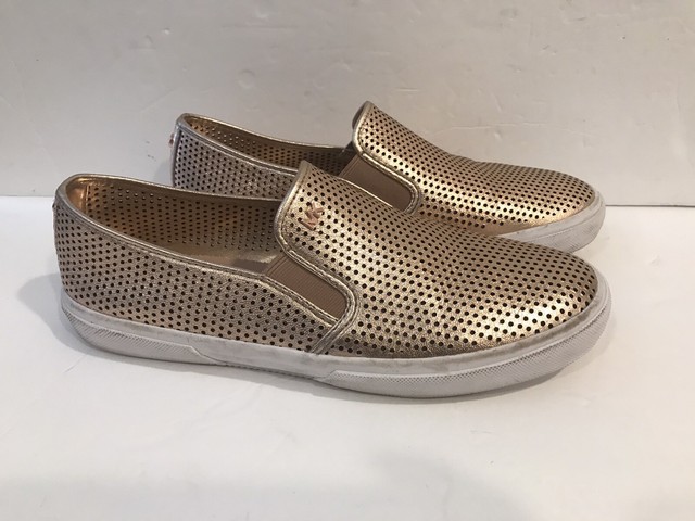 white and gold slip on shoes