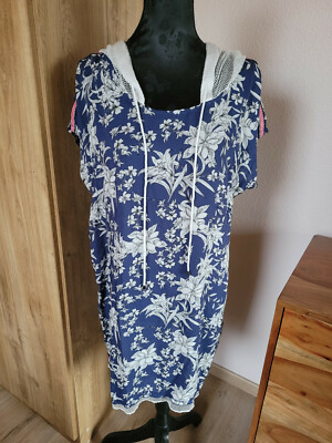 Tredy Blue Beige Floral Shirt Dress New 38 M