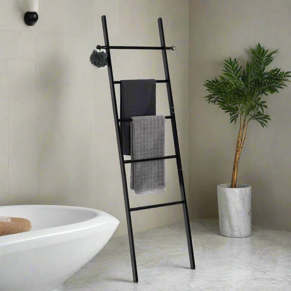 Ladder Black Towel Racks For Bathroom Suri Bamboo Towel