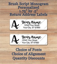 Personalized Brush Script Monogram Return Address Labels  1 3/4" x 1/2"