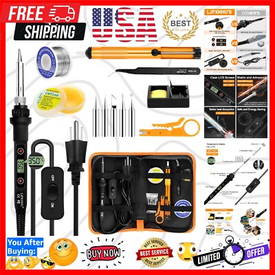 Soldering Iron Kit 80W LCD Adjustable Temperature 80-520  Solder Kit Electron...