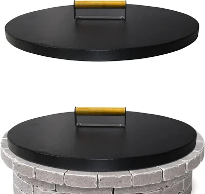 FEBTECH Firepit Snuffer Lid 30''- 2mm - Powder Coated Lid With 1 ergonomic wooden Handle