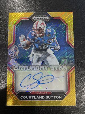2023 Prizm Draft Picks Courtland Sutton Gold Shimmer Saturday Stars SSP Auto /15