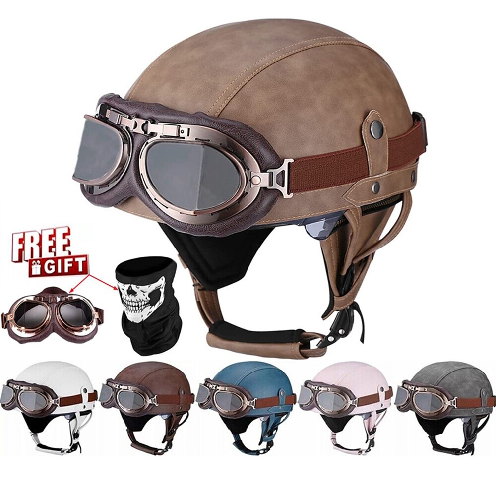 Barton　バートン　VINTAGE LEATHER HALF HELMET Amazon.com: Vintage Motorcycle Helmet Leather Half Helmet