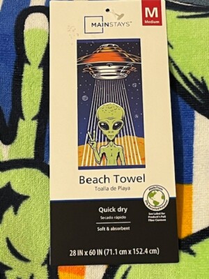 Mainstays SOFT quick dry Medium Beach Pool Towel 28  X 60  Blue w/Alien UFO-NWT