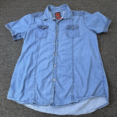 LR Scoop New York Denim Shirt Womens Large Embroidered Button Up Shirt