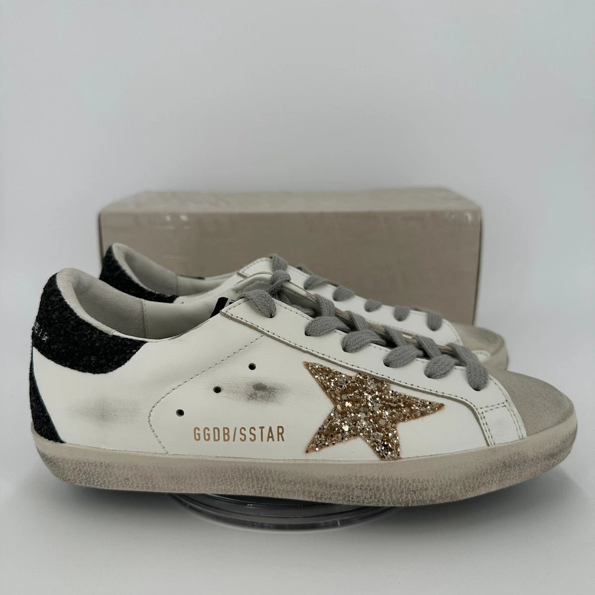 super star sneakers with colored glitter star and heel tab