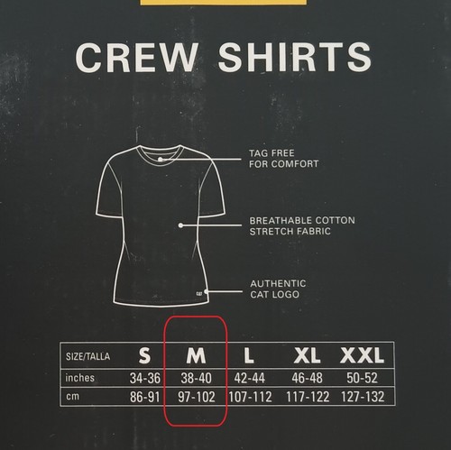 CATERPILLAR Mens Size Med 38-40 White 4-Pk Athletic Fit Crew Neck T-shirts - Picture 4 of 4