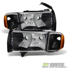 Black 1999 2000 2001 Dodge Ram 1500 Sport Model Headlights Headlamps w/ Corner