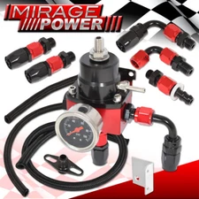 Universal Adjustable Fuel Pressure Regulator Kit 100Psi Gauge Fittings Black Red