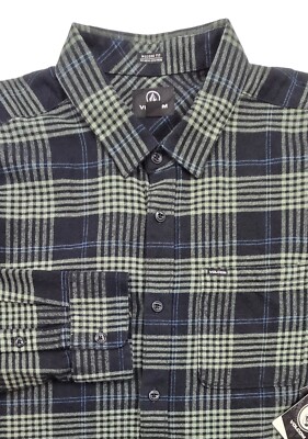 VOLCOM Men's CADEN PLAID L/S Flannel Shirt - Large L - NWT Black/Green