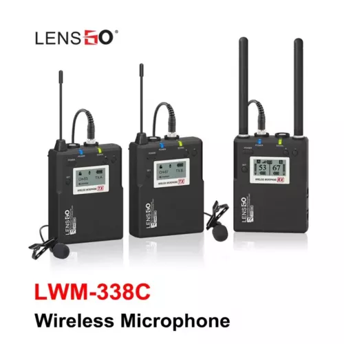 LENSGO LWM-338C UHF Wireless Lavalier Microphone System 2 transmitter 1 Receiver