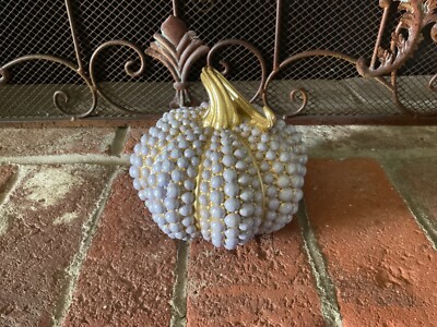 Gorgeous And Unusual Lavender & Gold Beaded Pumpkin Resin 6 in x 6 in EUC