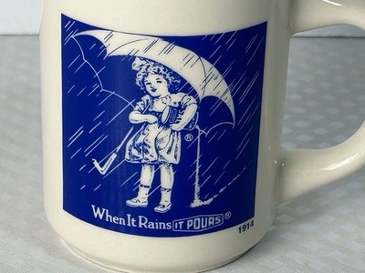 Vintage Morton Salt Girl Coffee Mug  When It Rains It Pours  Retro Kitchen Decor