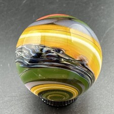 Contemporary Handmade Art Glass Marble 1" Multicolor Surface With Clear Core