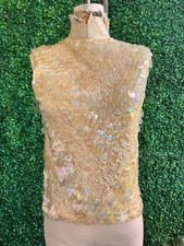 Vintage 1960s Peach Wool Sequin Beaded Formal Sleeveless Blouse Women's set 2