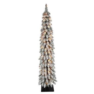 5ft Flocked Alpine Artificial Christmas Tree with 70 Clear Lights and Stand